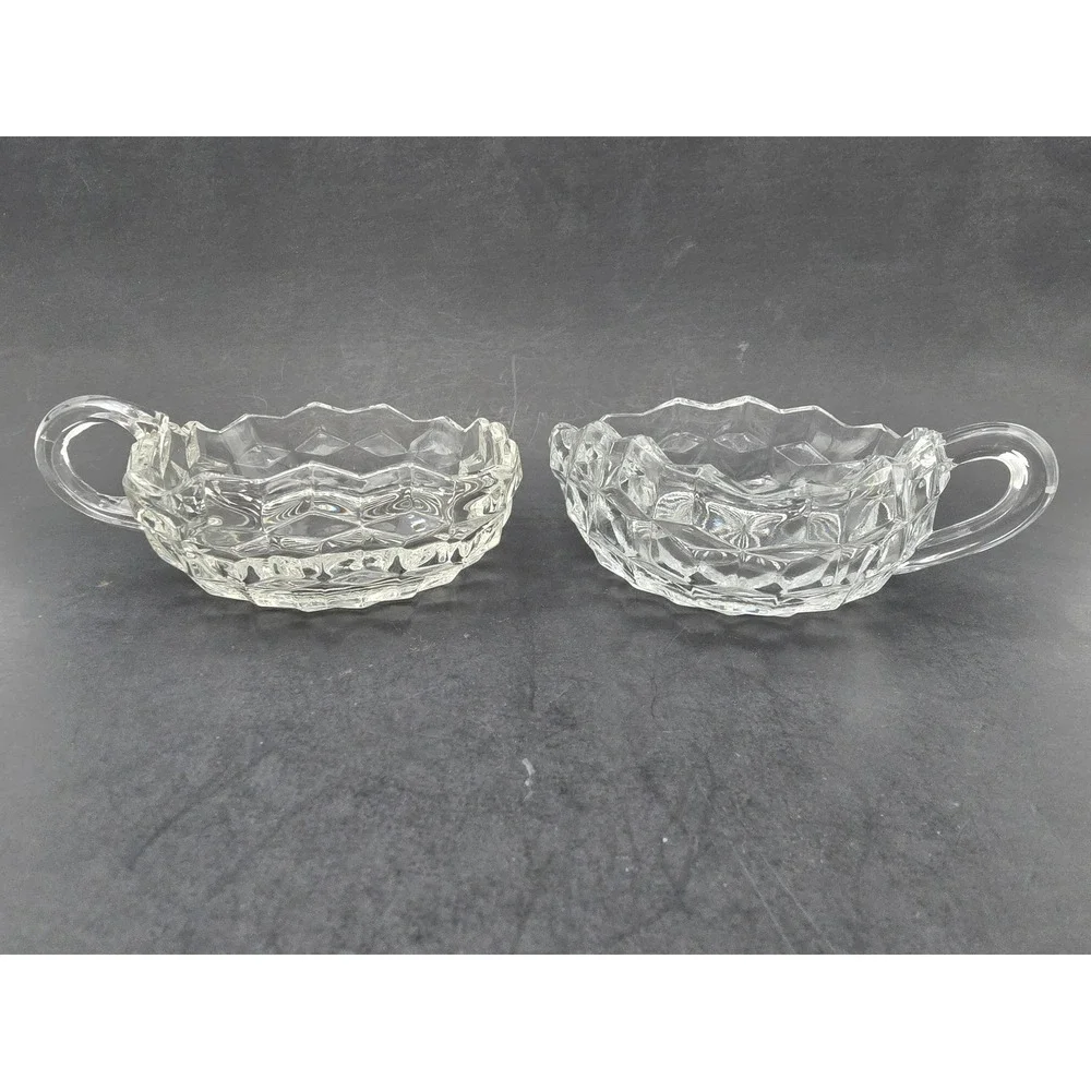 Fostoria American nappy dish single handle nut bowl cup square triangle Lot of 2